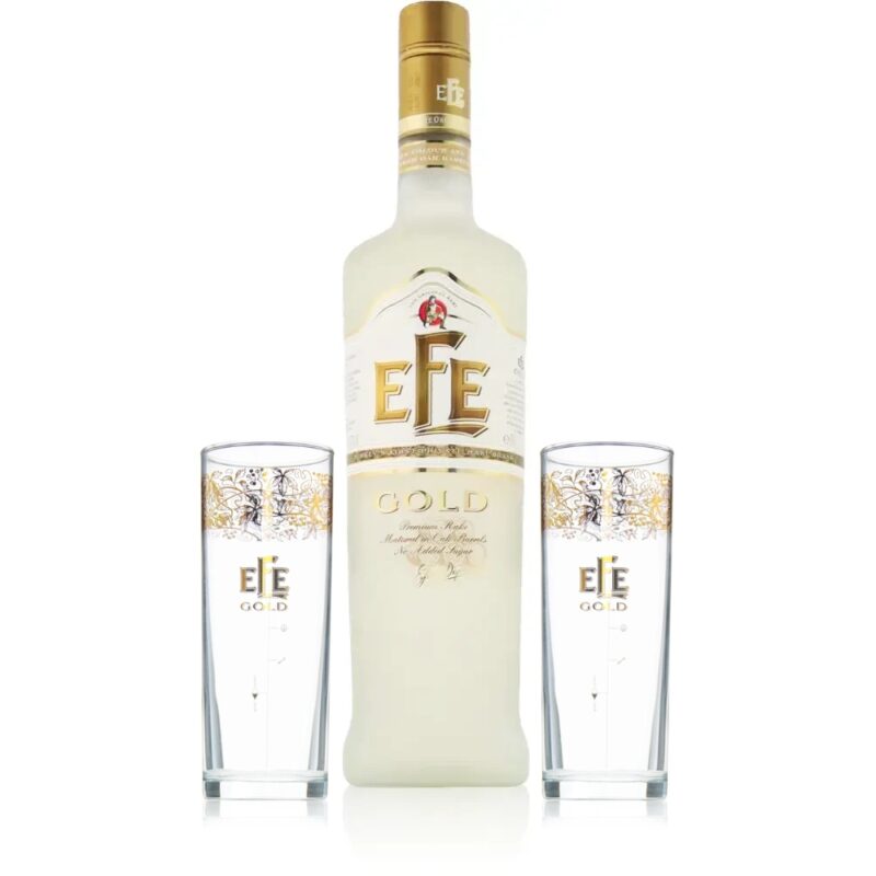 Efe Raki Gold mit 2 Gläsern