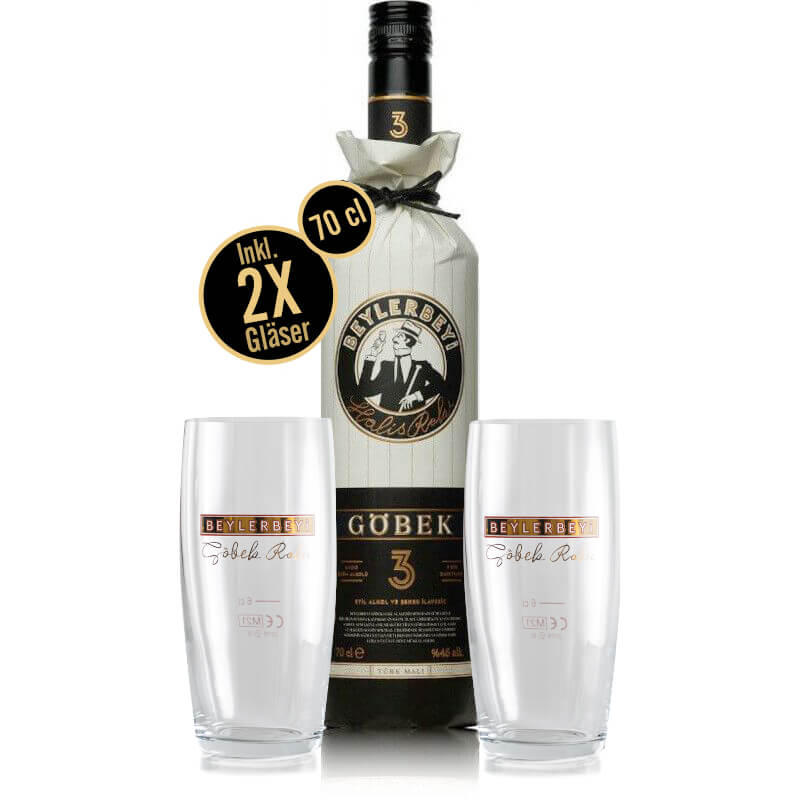 Beylerbeyi Göbek Raki mit 2 Beylerbeyi Gläsern