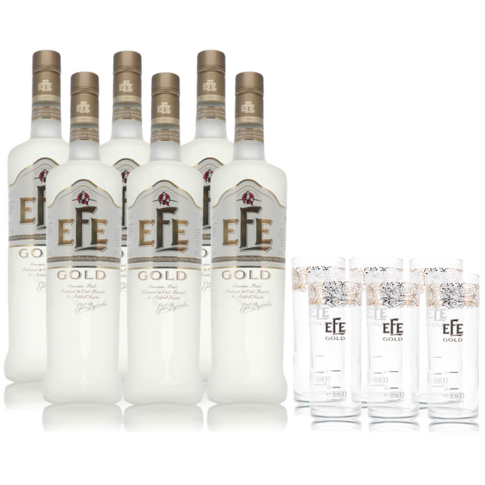 Sparpaket 6 x Efe Gold Raki 0,7l mit 6 Efe gold Gläsern - Versandkostenfrei sparpaket-6-x-efe-gold-raki-07l-mit-6-efe-golg-glaesern