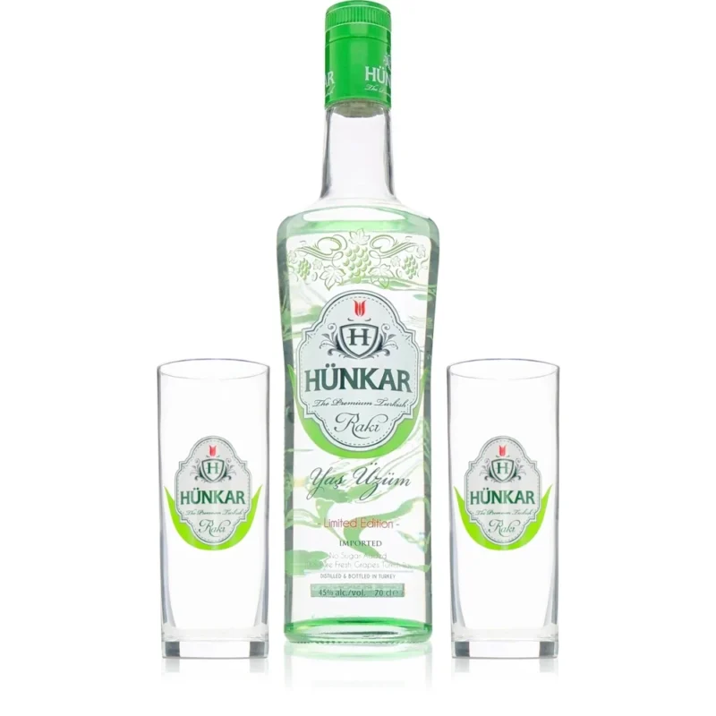 Hünkar Raki Yas Üzüm mit 2 Gläsern