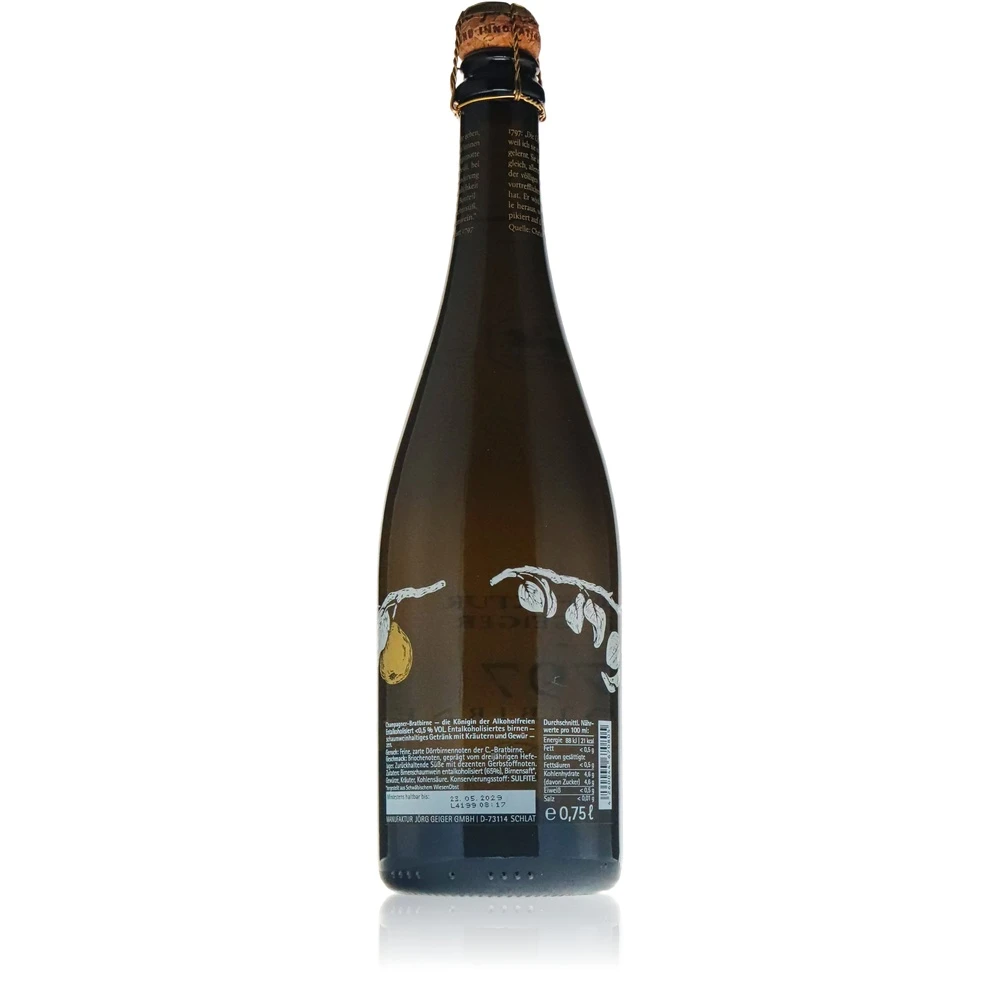 Jörg Geiger C. Bratbirne Birnenschaumwein 0,75l Alkoholfrei Jörg Geiger C. Bratbirne Birnenschaumwein 0,75l Alkoholfrei – Bild 2