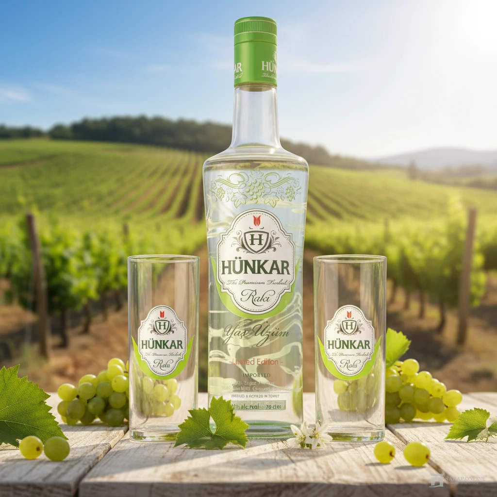 Hünkar Raki Yaz Üzüm mit 2 Gläsern Hünkar Raki Yas Üzüm mit 2 Gläsern Galeriebild
